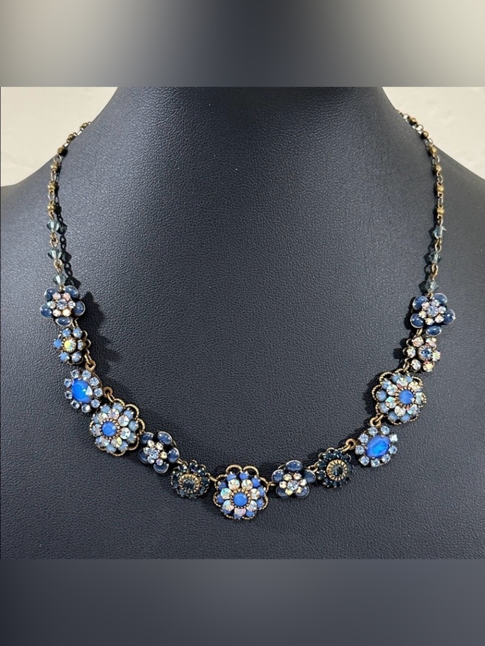 Liz Palacios Bronze Swarovski Crystal Floral Vintage Necklace